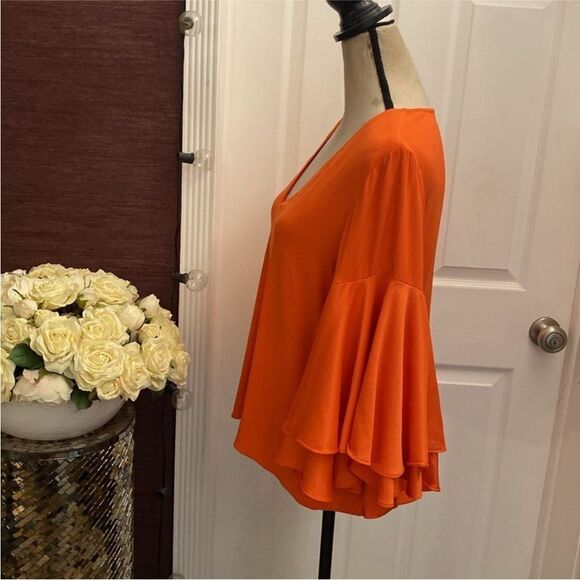 AlexisOrange  100% silk V-Neck Ruffle Sleeve Top, S - Picture 4 of 7